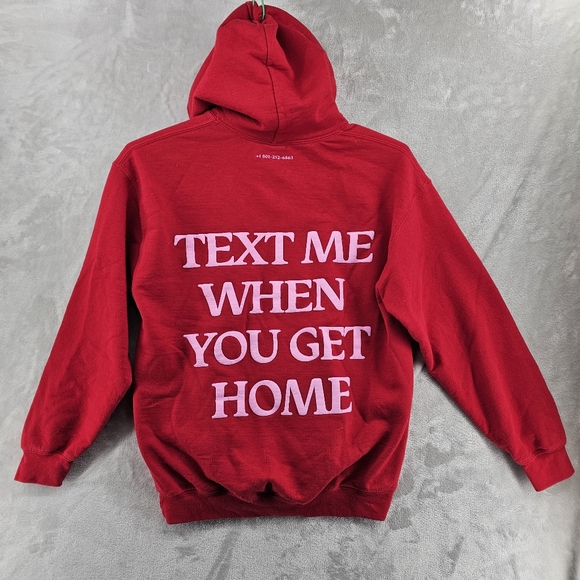 Lonely Ghost Hoodie Red / Pink Text Me When You Get Home Adult Medium - Picture 1 of 5